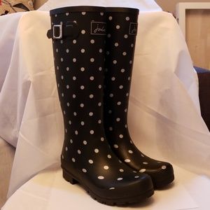 Joules Rainboots Black Silver Polkadot Wellies
